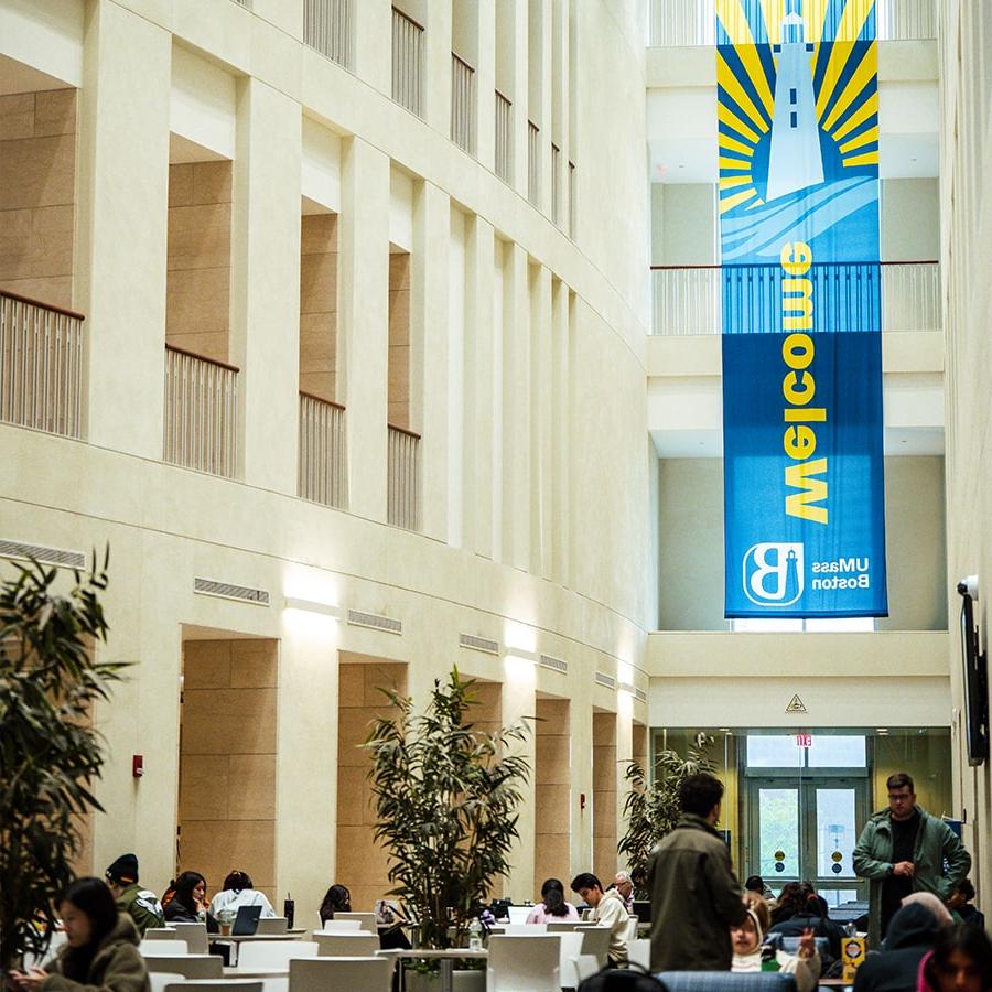 Welcome Beacons Banner inside Campus Center.